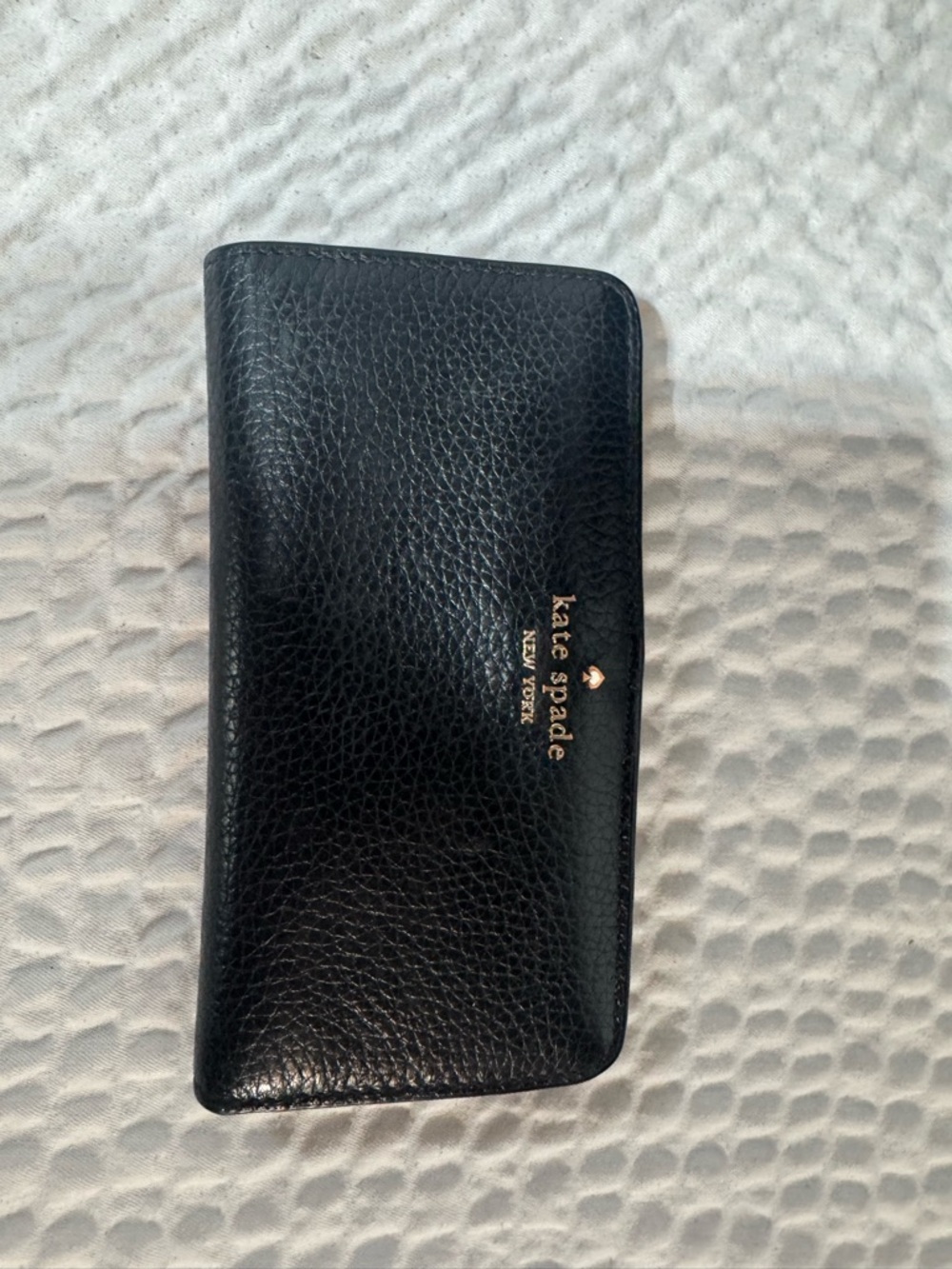 kate spade Black Pebbled Leather Continental Wallet with Gold Logo